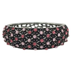 Pink Tones Rhinestone Dots Silver Statement Hinged Bangle Bracelet
